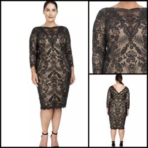 Tadashi Shoji ZURI DRESS Black Floral Embroidered Lace Illusion Neckline Dress 8